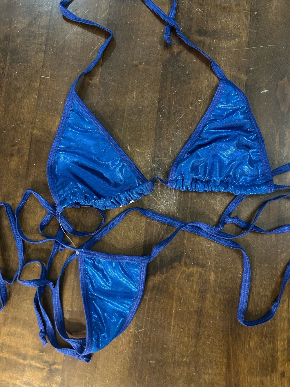 NWOT Sexy Skimpy Handmade Triangle Top Tie Side Bottom Sparkle Royal Blue Bikini